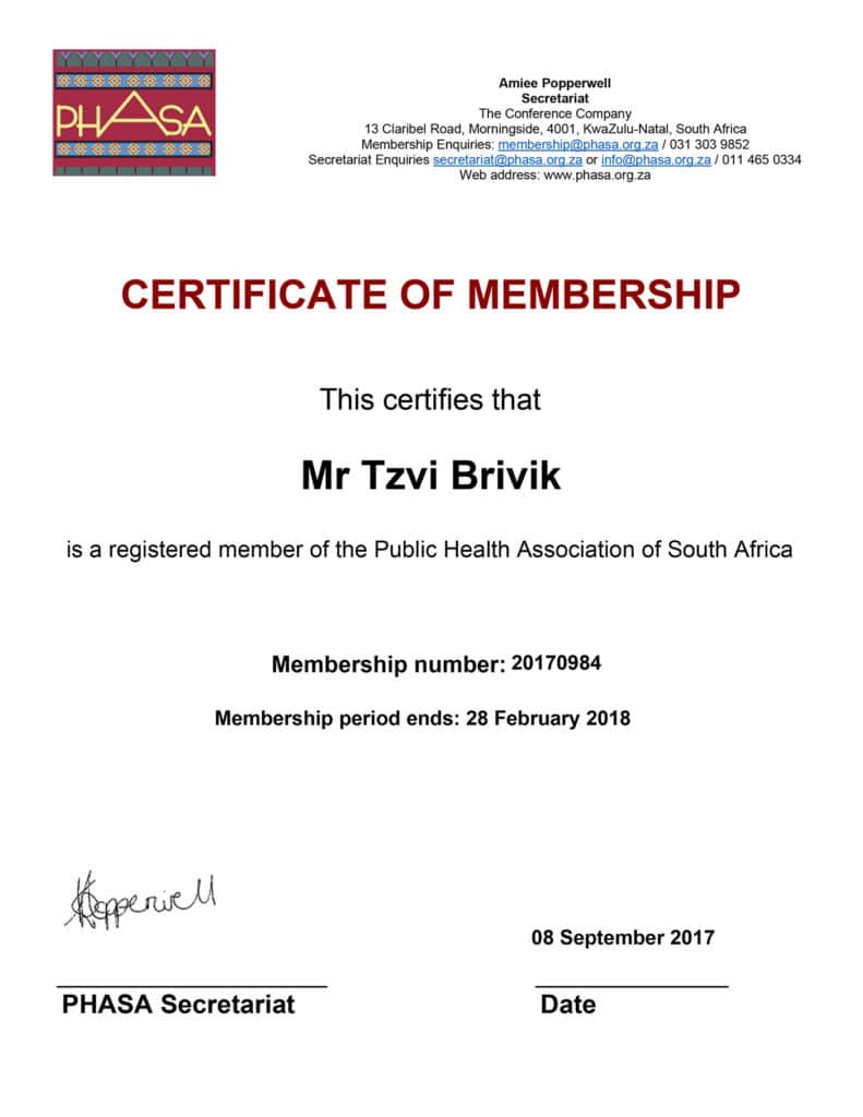 PHASA certificate of Membership